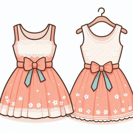 Illustration of two dresses for a little girl on a white backgroundのイラスト素材