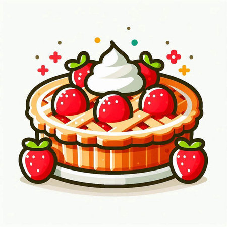 Strawberry pie with whipped cream and strawberries. Vector illustration.のイラスト素材
