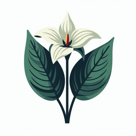 Illustration of anthurium flower with leaves on a white backgroundのイラスト素材