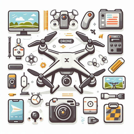 Drone technology icons set. Vector illustration of drone technology icons.のイラスト素材