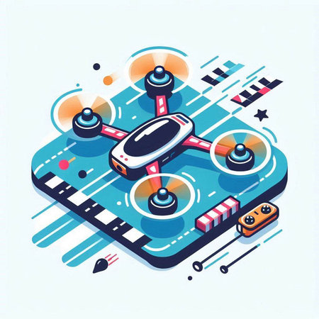 Drone quadcopter isometric vector illustration on blue background.のイラスト素材