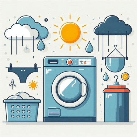 Laundry service. Washing machine. Flat style vector illustration.のイラスト素材