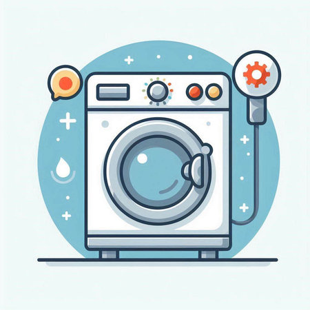 Washing machine flat line icon. Laundry concept. Vector illustrationのイラスト素材