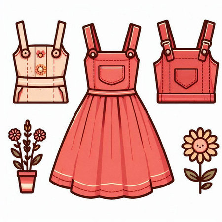 Vector set of women's clothing and accessories on a white background.のイラスト素材