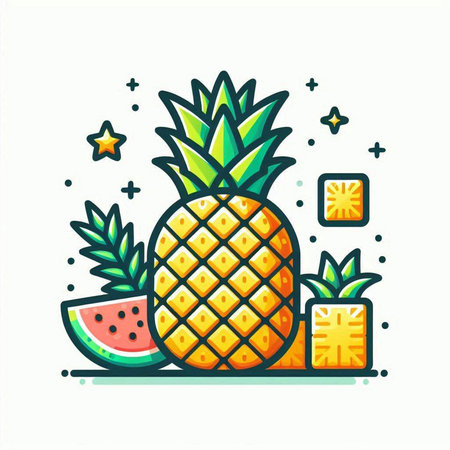 Pineapple and watermelon. Vector illustration in flat style.のイラスト素材