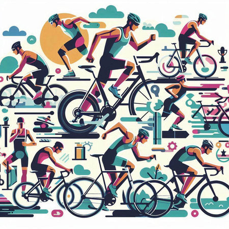 Vector illustration of a group of cyclists in the city. Bicycle racing.のイラスト素材