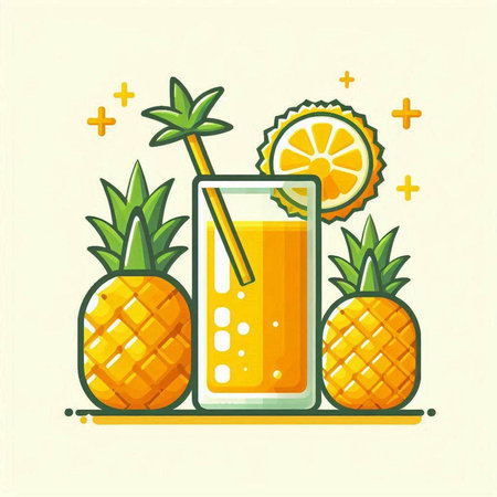 Pineapple juice in a glass with a straw. Vector illustration.のイラスト素材