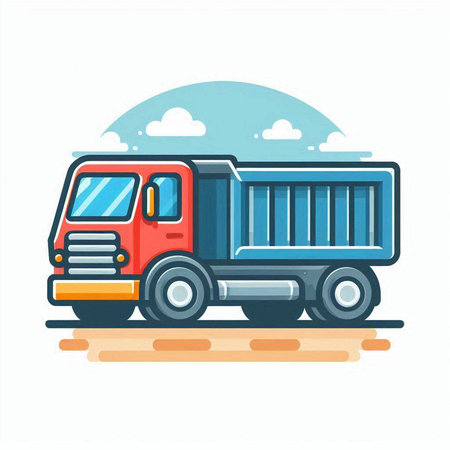 Cargo truck flat vector illustration. Freight transportation and logistics.のイラスト素材