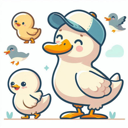Duck with ducklings. Vector illustration of a cute cartoon style.のイラスト素材