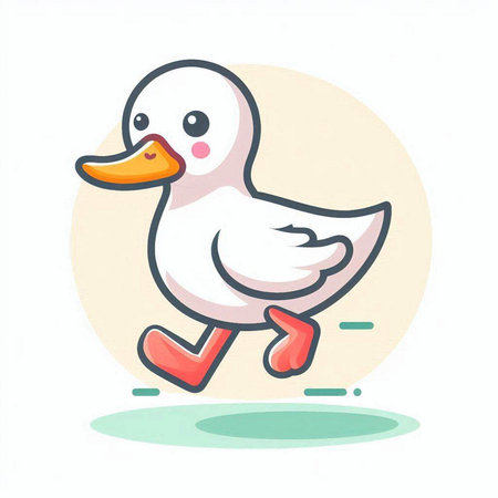 Cute duck running on white background. Vector illustration in cartoon style.のイラスト素材