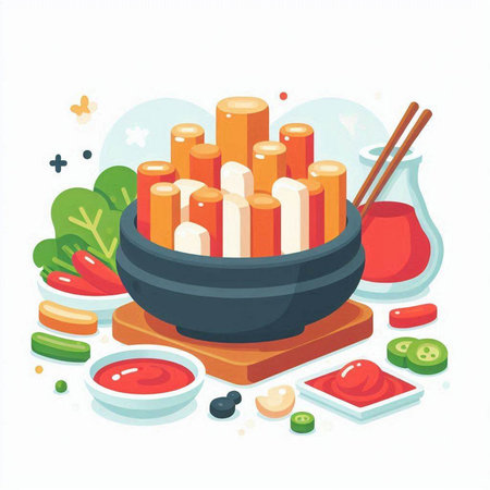 Illustration of Japanese food, soy sauce, kimchi and chopsticksのイラスト素材