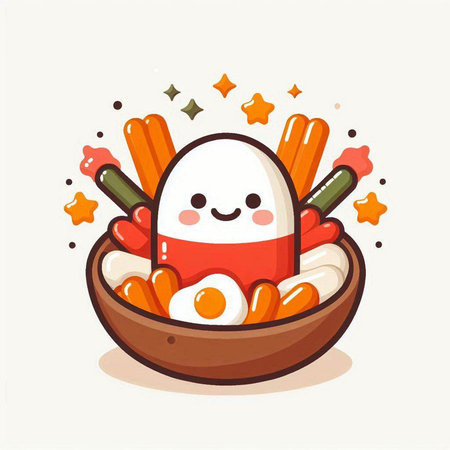 Cute cartoon kawaii sushi in bowl. Vector illustration.のイラスト素材