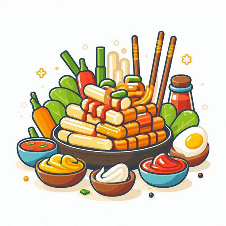 Illustration of a set of Asian cuisine. Cartoon vector illustration.のイラスト素材