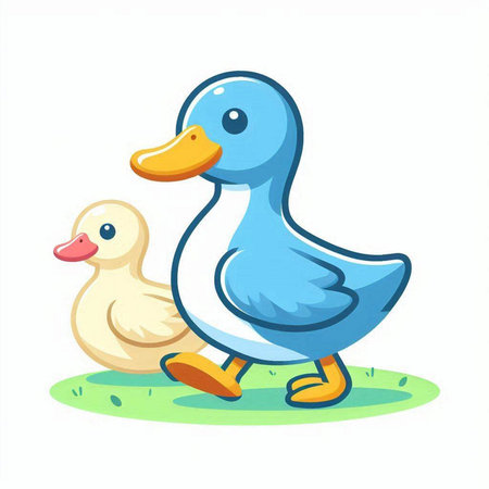 Duck and duckling isolated on white background. Vector illustration.のイラスト素材