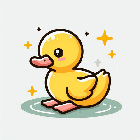 Cute yellow rubber duck on white background. Vector cartoon illustration.のイラスト素材