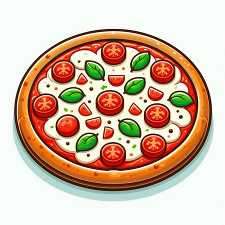 Pizza with mozzarella, tomato and basil on white backgroundのイラスト素材
