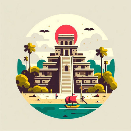Pattaya ancient city, vector illustration in flat design style.のイラスト素材