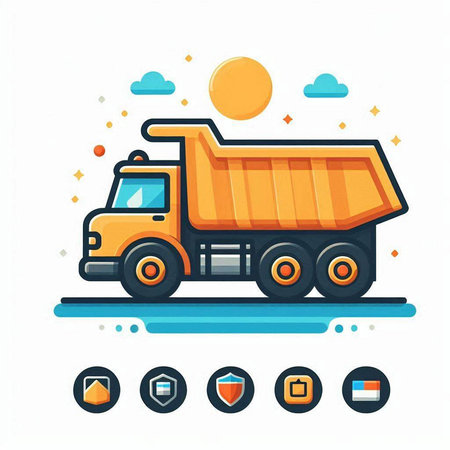 Dump truck icon in flat design style. Vector illustration on white background.のイラスト素材