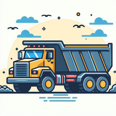 Dump truck. Vector illustration in flat style. Cargo transportation.のイラスト素材