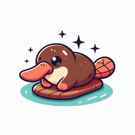 Cute cartoon platypus swimming on a float. Vector illustration.のイラスト素材