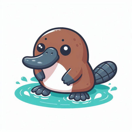 Cute cartoon platypus swimming in water. Vector illustration.のイラスト素材