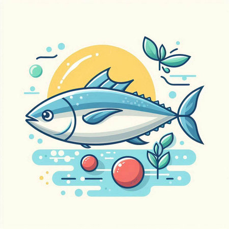 Illustration of fresh tuna fish in flat style. Vector illustration.のイラスト素材