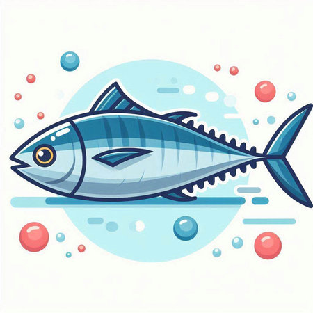 Illustration of a tuna fish on a white background. Vector illustrationのイラスト素材