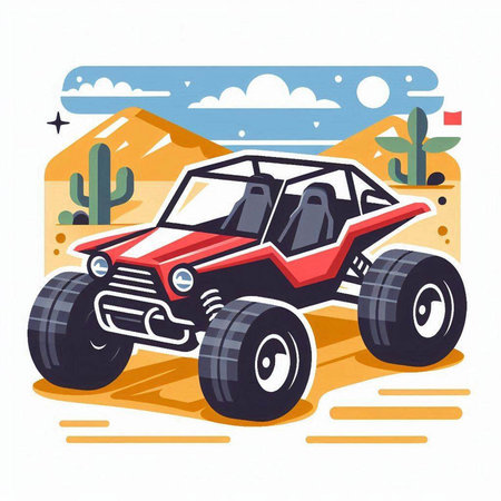 Off-road vehicle in the desert. Vector illustration in flat styleのイラスト素材