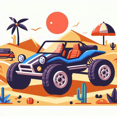 Off-road vehicle in the desert. Vector illustration in flat styleのイラスト素材