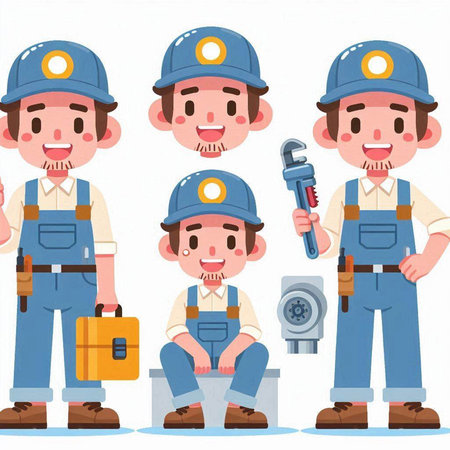 Set of worker character vector design. Cartoon illustration of worker character vector design.のイラスト素材