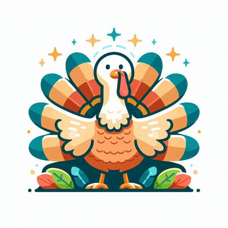 Vector illustration of cute cartoon turkey on white background. Thanksgiving day.のイラスト素材