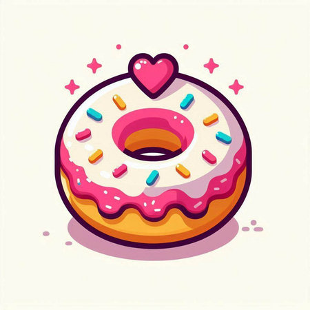 Donut with pink glaze and sprinkles. Vector illustration.のイラスト素材