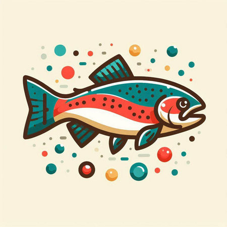 Colorful vector illustration of a rainbow trout in a flat style.のイラスト素材