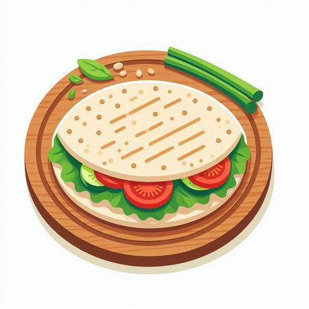 Mexican quesadilla sandwich on a wooden board. Vector illustration.のイラスト素材