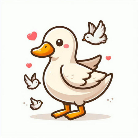 Duck and birds in love. Vector illustration isolated on white background.のイラスト素材