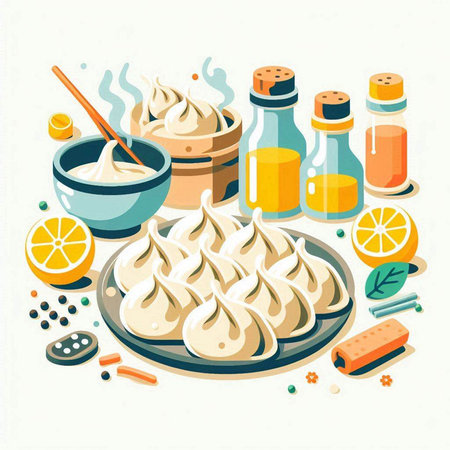 Meringue, lemon and spices on a white background. Vector illustration.のイラスト素材