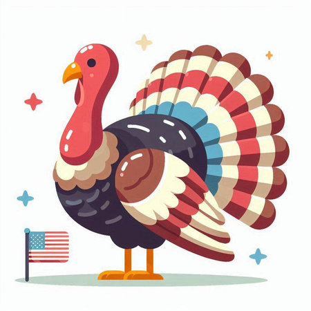 Turkey with American flag. Vector illustration in cartoon style on white background.のイラスト素材