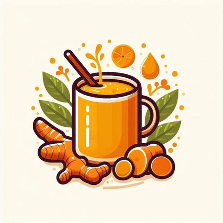 Turmeric tea vector illustration. Hot drink with turmeric, lemon and honey.のイラスト素材