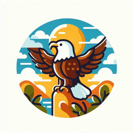 Bald eagle in the sky. Vector illustration in a flat style.のイラスト素材