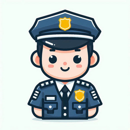 Policeman - Cute Cartoon Policeman Character Vector Illustrationのイラスト素材