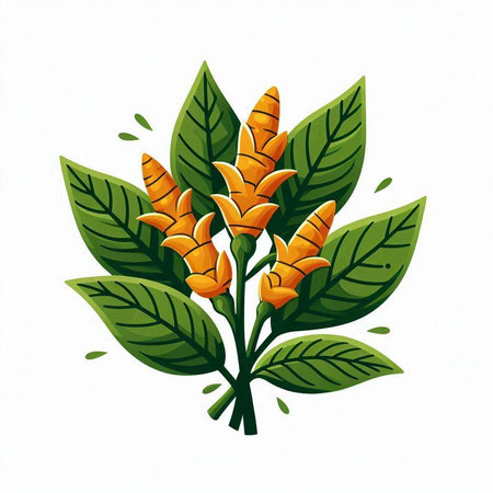 Illustration of orange flowers with green leaves isolated on white background.のイラスト素材