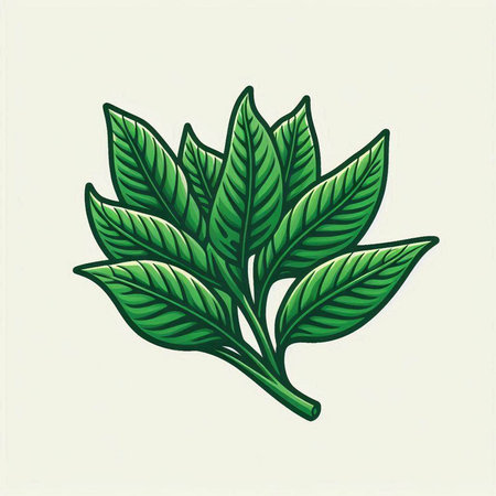 Green tea leaf isolated on white background. Hand drawn vector illustration.のイラスト素材