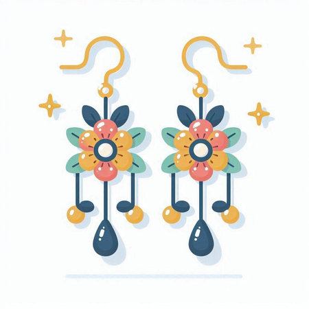 Earrings with colorful flowers. Vector illustration in flat style.のイラスト素材
