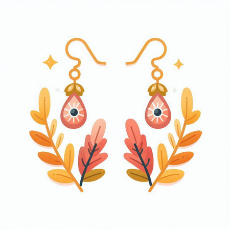 Earrings with leaves. Vector illustration in flat cartoon style.のイラスト素材