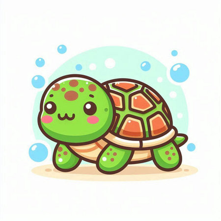Cute cartoon turtle. Vector illustration of a cute little turtle.のイラスト素材