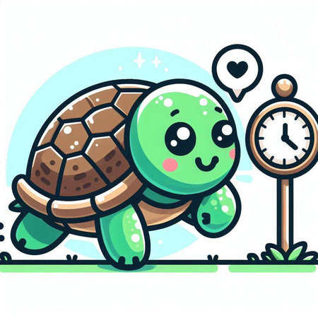 Vector illustration of a cute cartoon turtle with clock in the background.のイラスト素材