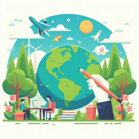 Flat design vector illustration concept of environment, ecology, global warming and climate change.のイラスト素材