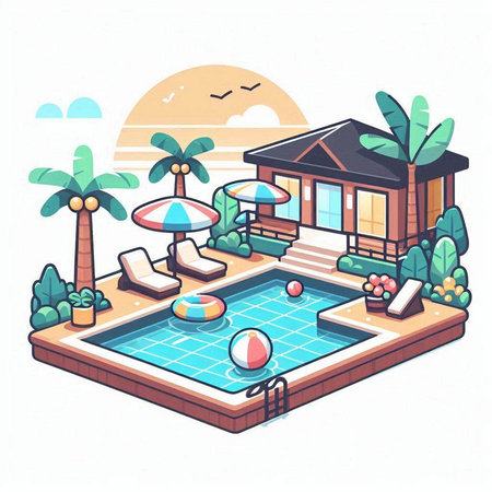 Swimming pool in isometric style. Vector illustration on white background.のイラスト素材