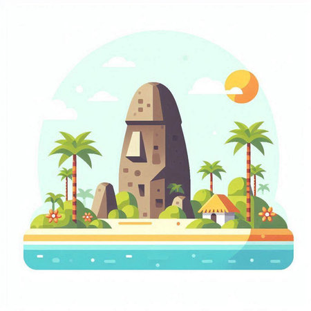 Tropical island with palm trees and sand castle. Vector illustrationvector, icon, symbol, design, illustration, graphic, set, abstract, line, elementのイラスト素材