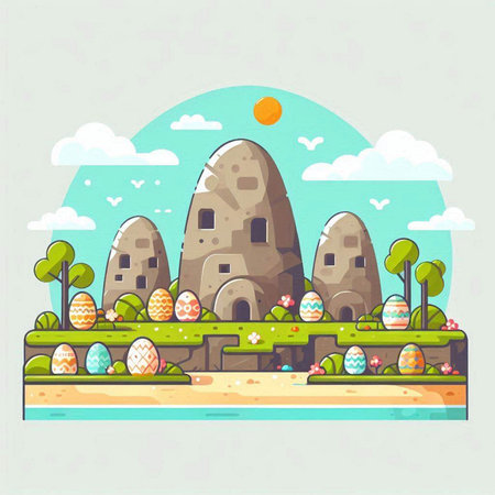Cave city in flat style. Vector illustration on white background.のイラスト素材